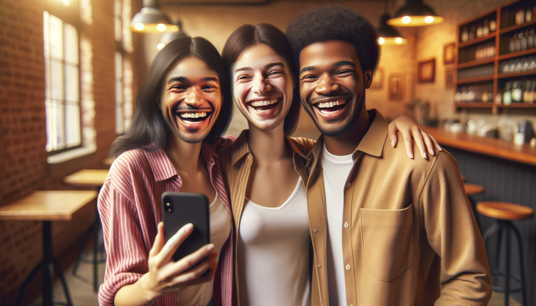 Friends reviewing face swap